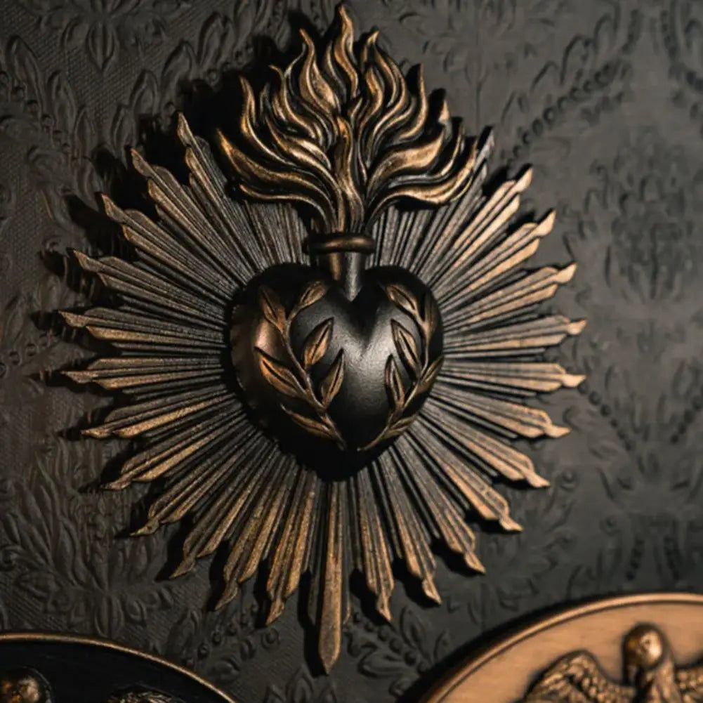Sacred Heart Gothic Wall Plaque Home Decoration Prayer Stand Immaculate Heart of Mary Fake Metal Plaque Holiday Gift Wall Art