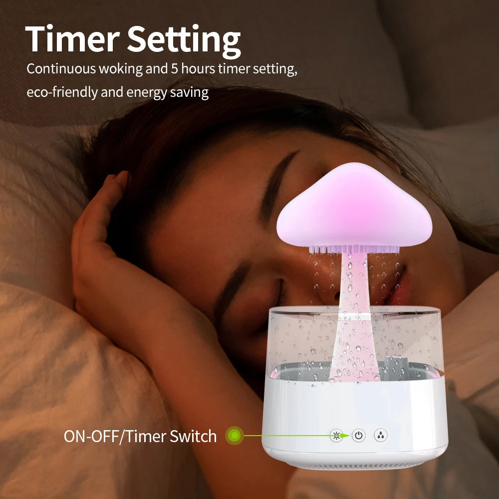 Mushroom Rain Air Humidifier Electric Aroma Diffuser Rain Cloud Smell Distributor Relax Water Drops Sounds Colorful Night Lights