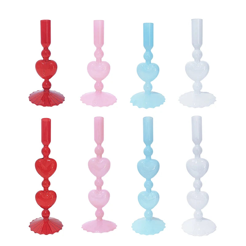 Valentine's Day Glass Vase Candlesticks Decoration Taper Candle Holders Red Heart Shape Candlesticks Home Decor Wedding Party