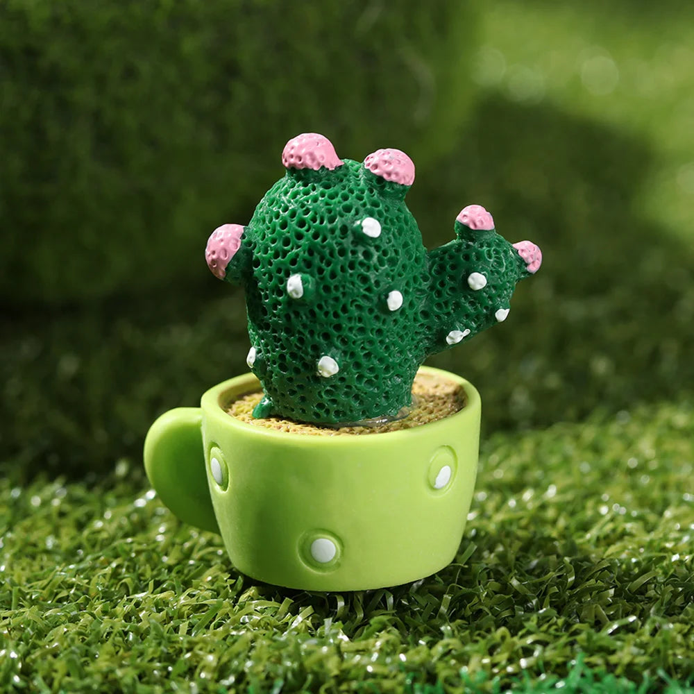 2.5-3.4cm 1/4Pcs Funny Cactus Flower Figurines Resin Cactus Miniatures Micro Ornaments DIY Mini Sculpture Decoration Crafts