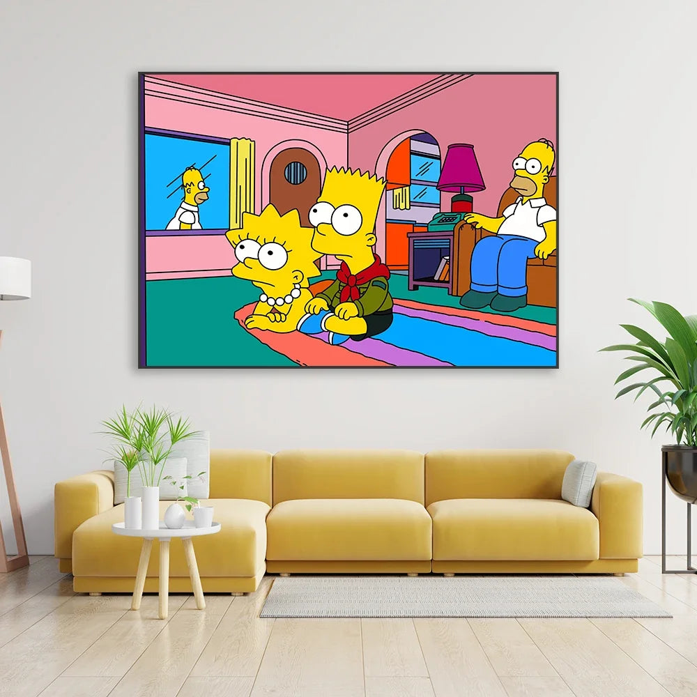 Simpsons Living Room Canvas Painting Movie Retro Funky Car Prints Simpsons Boat Landscape Poster Home Kids Bedroom Decor