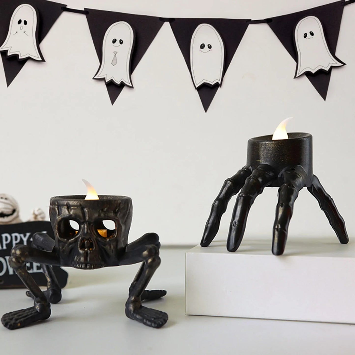 Halloween Tea Light Candles Skeleton Hand Flameless LED Candles 8.5cm/3.3inch Flameless Tea Lights Candle Lamp For Halloween
