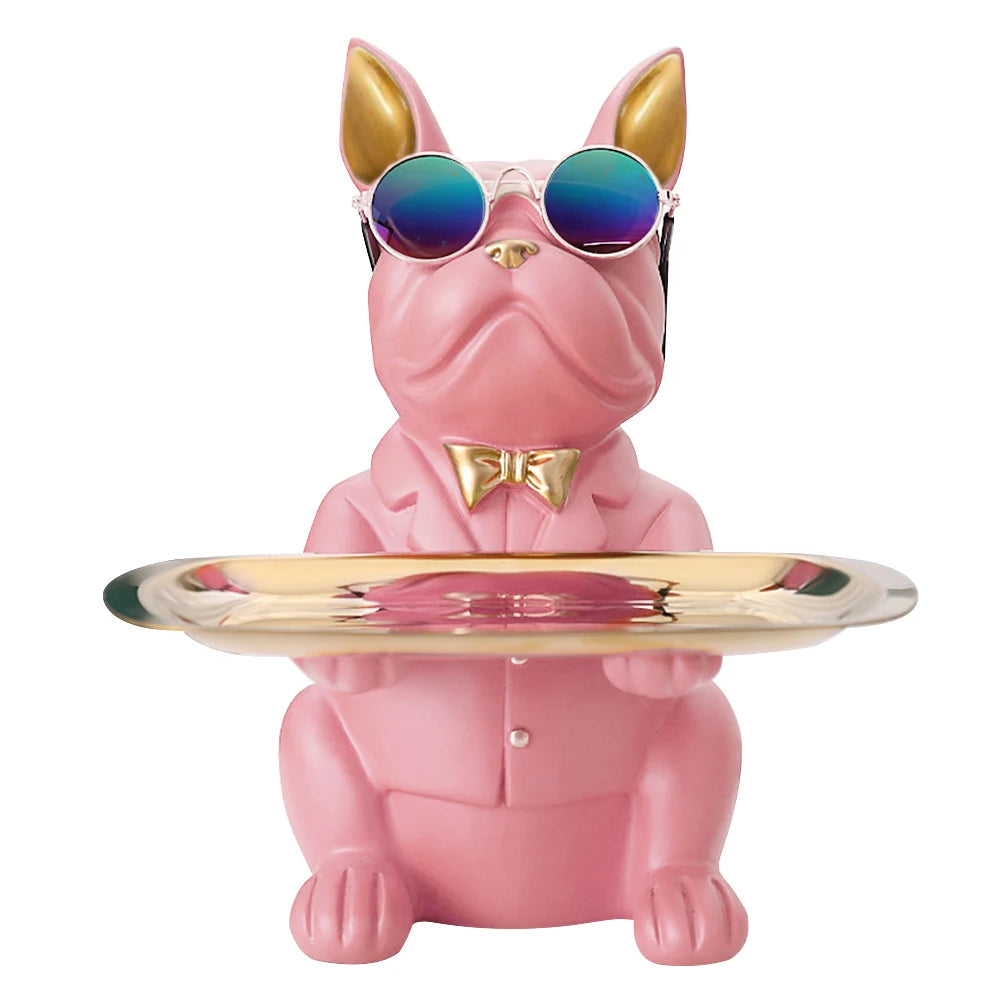 Bulldog Cool Sculpture Dog Ornament Butler Storage Box with Tray Nordic Table Decoration Resin Animal Sculpture Coin Piggy Bank