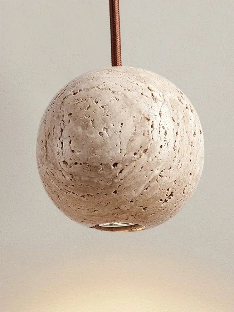 Pendant Lamp Stone Yellow Travertine Chandelier Bedside Small Round Light  Bedroom Creative Hanging Line Lighting