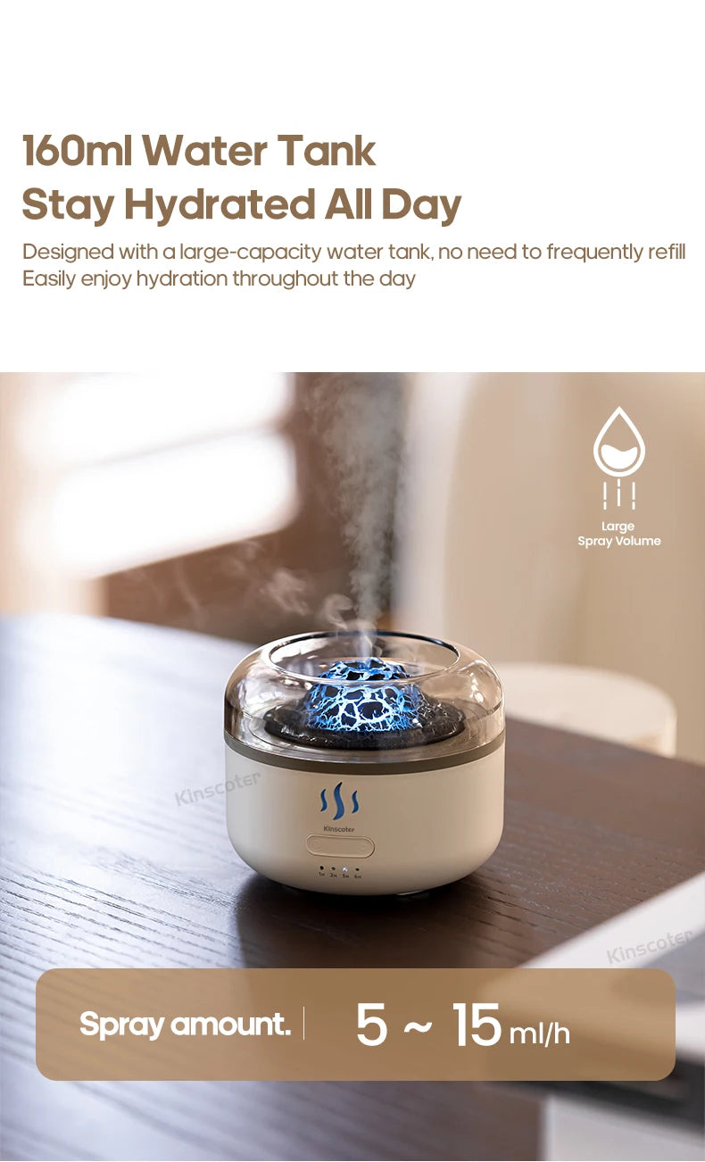 Portable Volcano Aroma Diffuser 160ml Essential Oil Air Humidifier Sprayer USB with LED Colorful Night Light for Home Office
