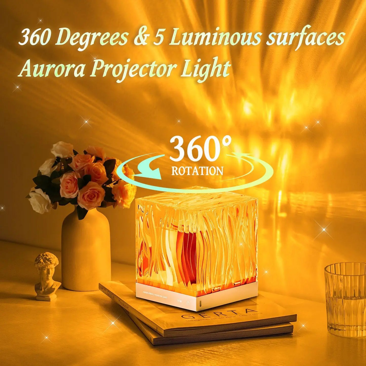 Ins Style RGB Remote Dynamic Rotary Water Ripple Dream Aurora Projector Home Bedroom Decor Northern Lights Table Lamp