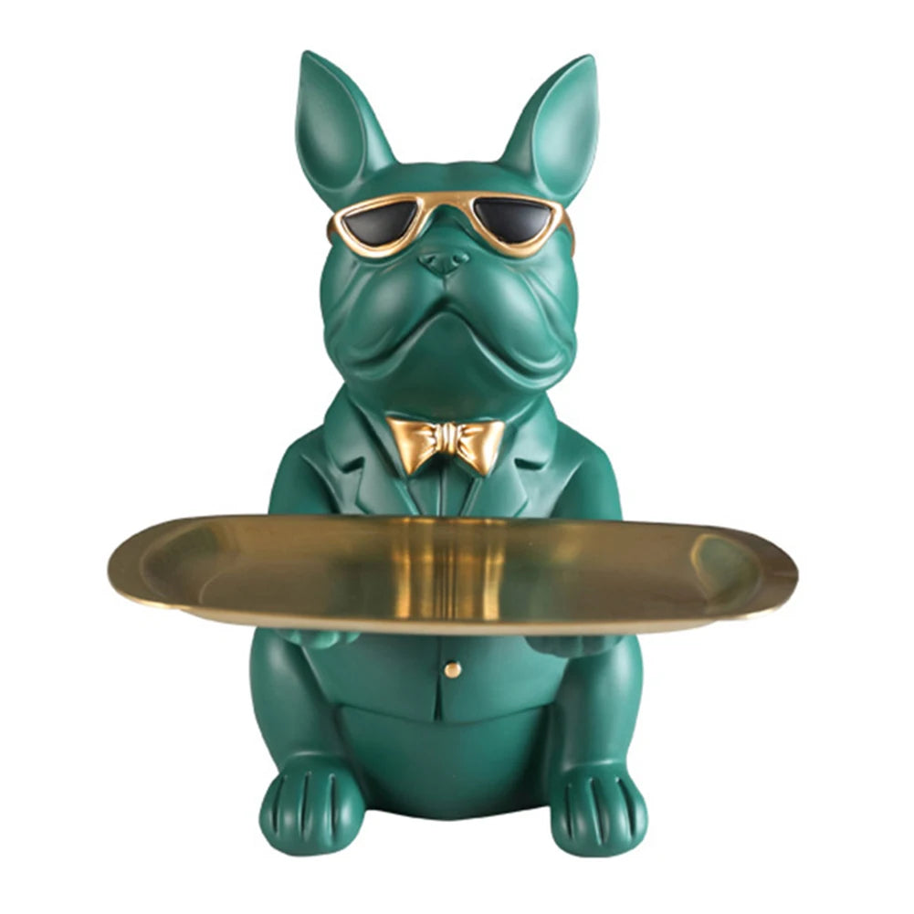 Bulldog Cool Sculpture Dog Ornament Butler Storage Box with Tray Nordic Table Decoration Resin Animal Sculpture Coin Piggy Bank