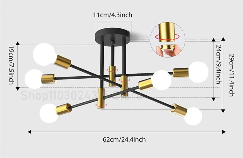 Simple Branch Ceiling Chandelier Modern Nordic E27 Black Gold LED Ceiling Light Restaurant Aisle Balcony Corridor Lighting