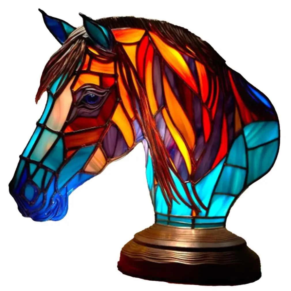 Animal Table Lamp Series Lion Dolphin Wolf Stained Glass Bedside Light Owl Horse Rooster Elephant for Living Room Bedroom Office