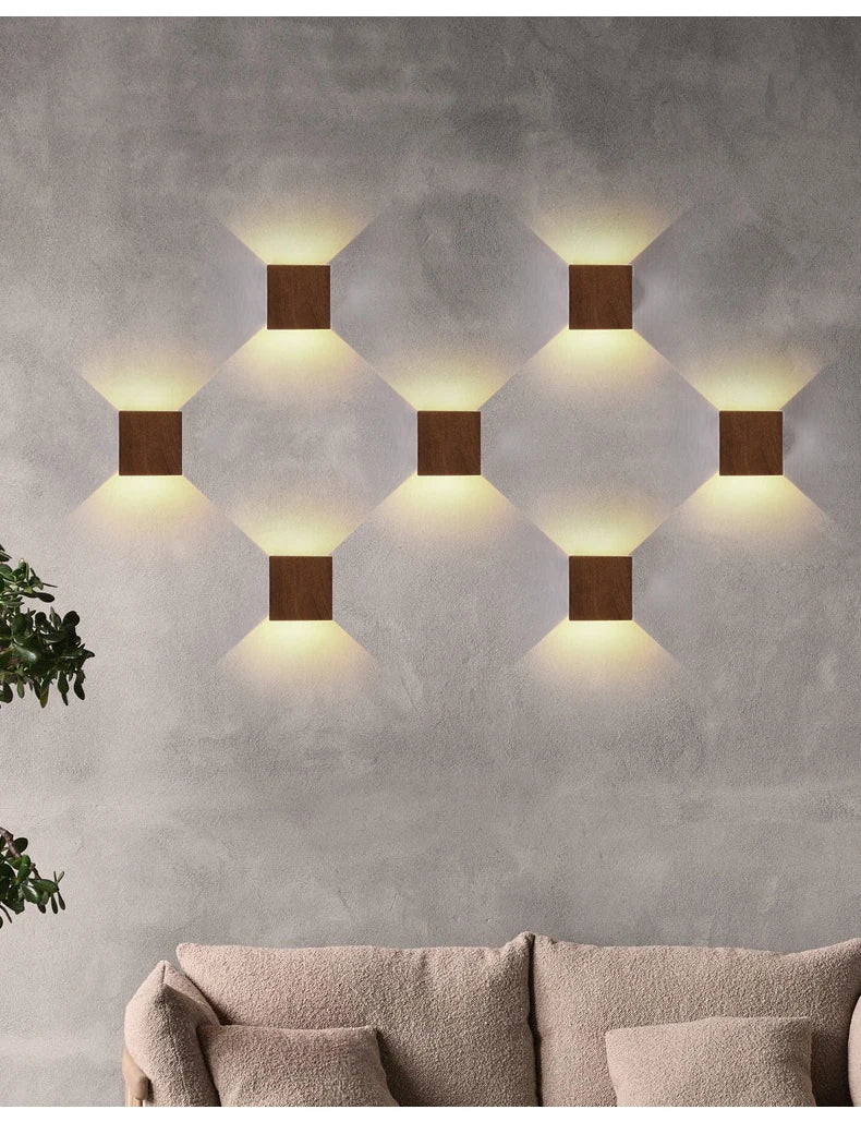Imitation Wood Wall Light Led Up Down Bedside Japan Log Living Room Bedroom Wall Decor Lamp Wabi Sabi Walnut Corridor Sconce