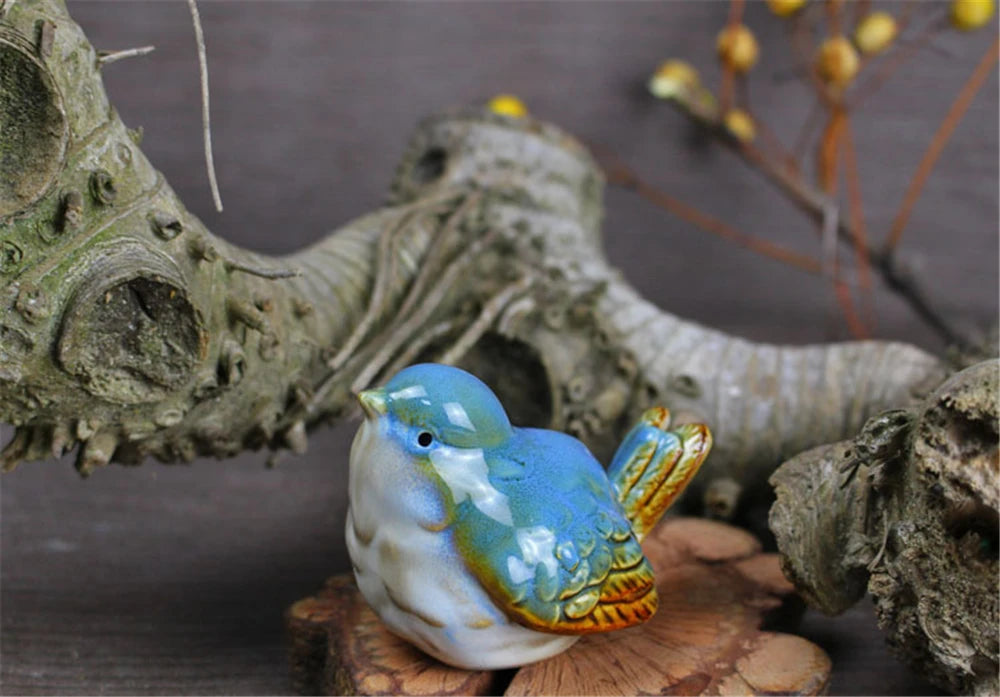 6pcs/Set Ceramic Objects Birds Statue Home Decor Porcelain Magpie Ornament Decorate Study Decoration Sparrow Tits Figurine Model