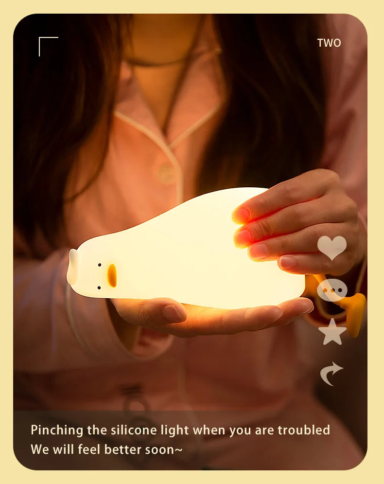 Duck Rechargeable LED Night Light Pat Silicone Lamp Bedside Cartoon Cute Children Nightlights for Home Room Decor Birthday Gift