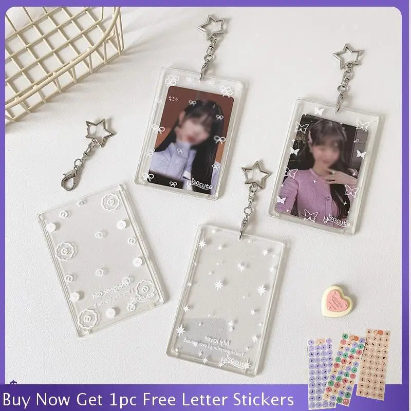 Acrylic Transparent PhotoCard Holder Kpop Idol Card Sleeve Case ID Bank Card Photo Display Stand Album Cover Pendant Keychain