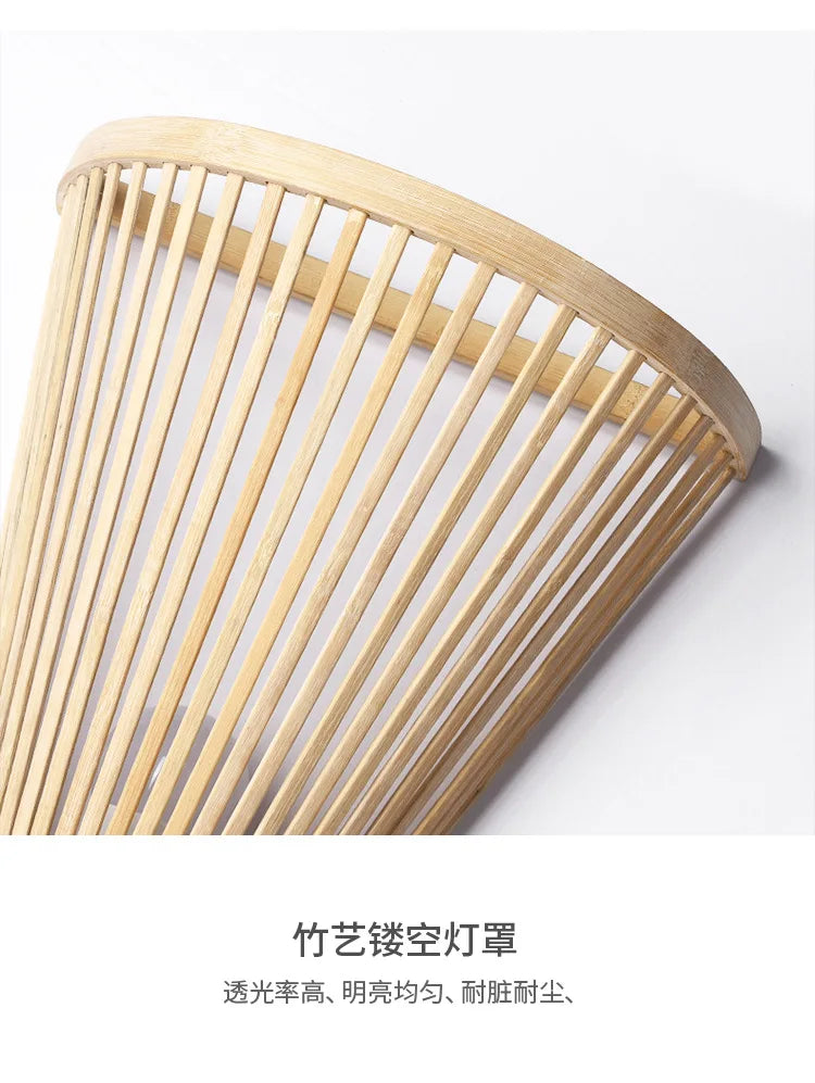 Classic Bamboo Wood Lustre Wall Sconce Lamp Rustic Ceiling Rattan Wicker Light Handmade Art Craft for Home Living Bed Room Decor
