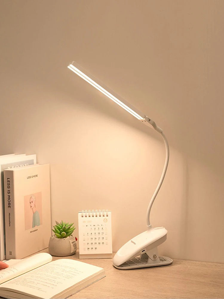 LED Double-headed Reading Table Lamp with Clip Touch Control Dimmable Light Eye Protection Mobile Phone Holder   Led Desk  Lamps