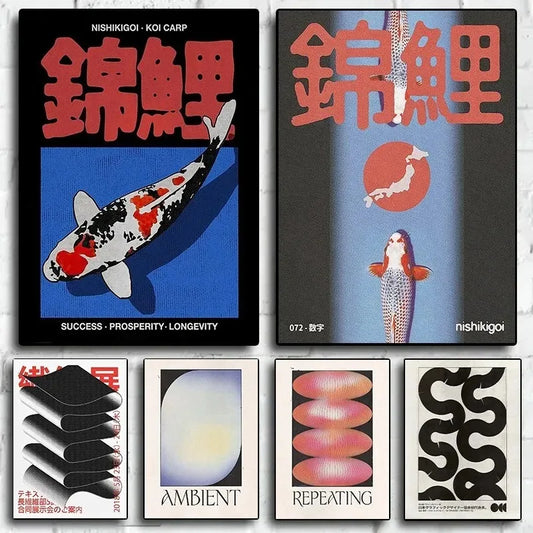 Japanese Abstract Koi Trendy Posters and Prints Canvas Printing Wall Modern Collage Art Picture for Living Room Home Decoration