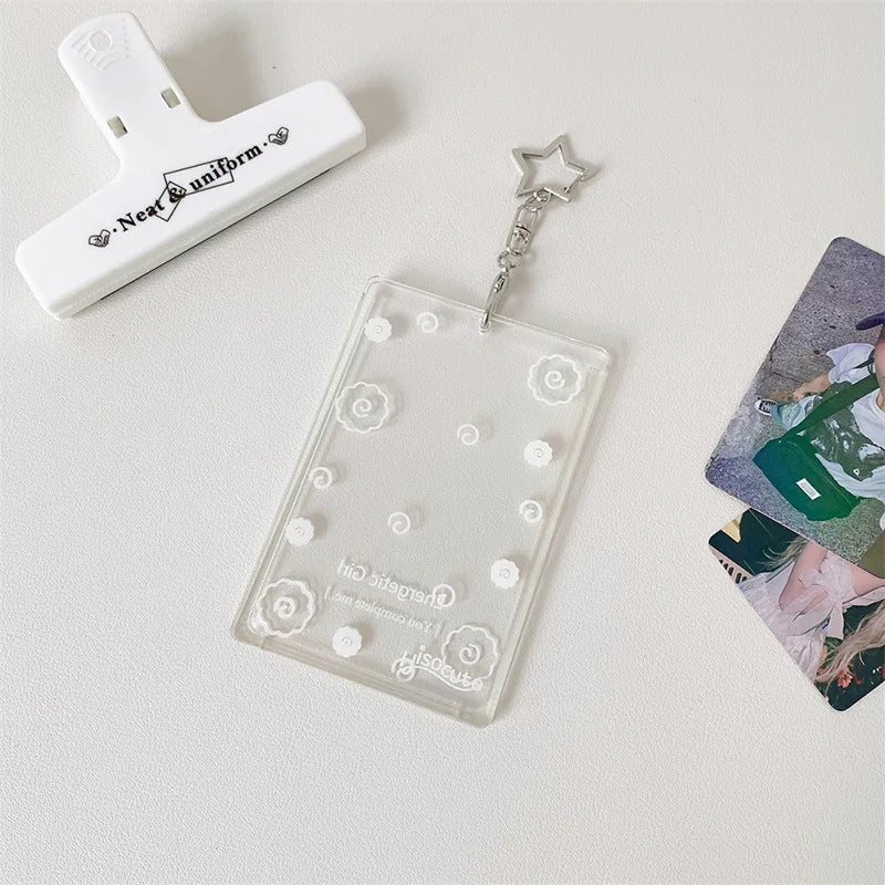 Acrylic Transparent PhotoCard Holder Kpop Idol Card Sleeve Case ID Bank Card Photo Display Stand Album Cover Pendant Keychain