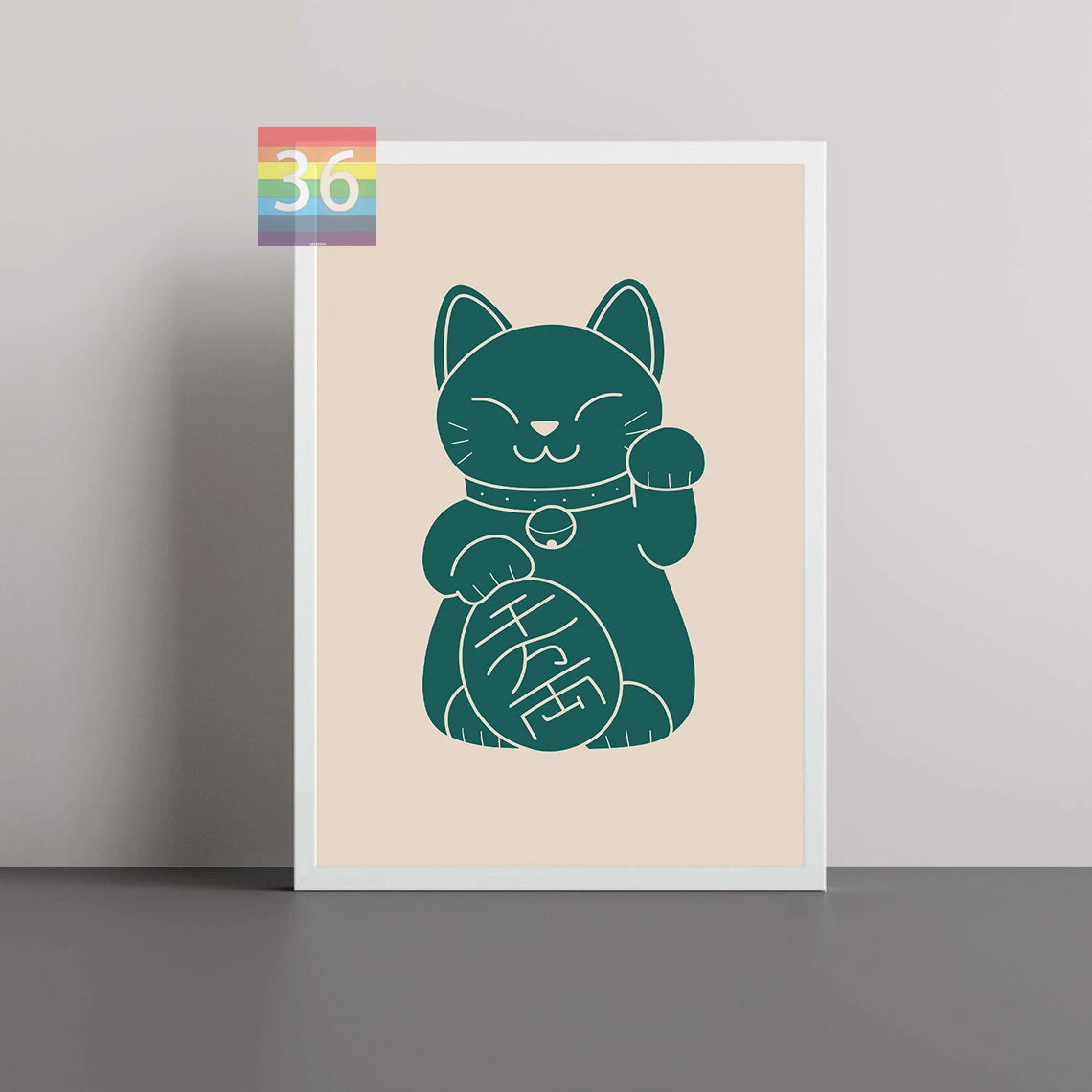 Japanese Retro Poster Lucky Cat Poster Canvas Prints Cat Lovers Gift Japanese Aesthetic Modern Japanese Wall Art Green Cat Art