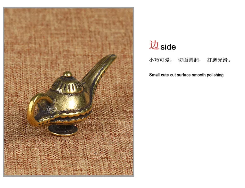 Brass Aladdin Magic Lamp Figurines Miniatures Creative Keychain Pendant Decoration Trinket Metal Copper Oil Lamp Keyring Hanging