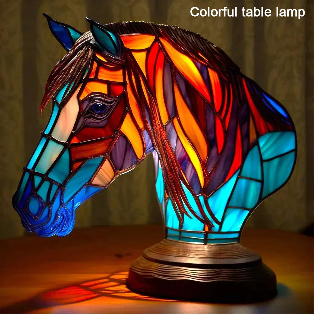 Animal Table Lamp Series Lion Dolphin Wolf Stained Glass Bedside Light Owl Horse Rooster Elephant for Living Room Bedroom Office