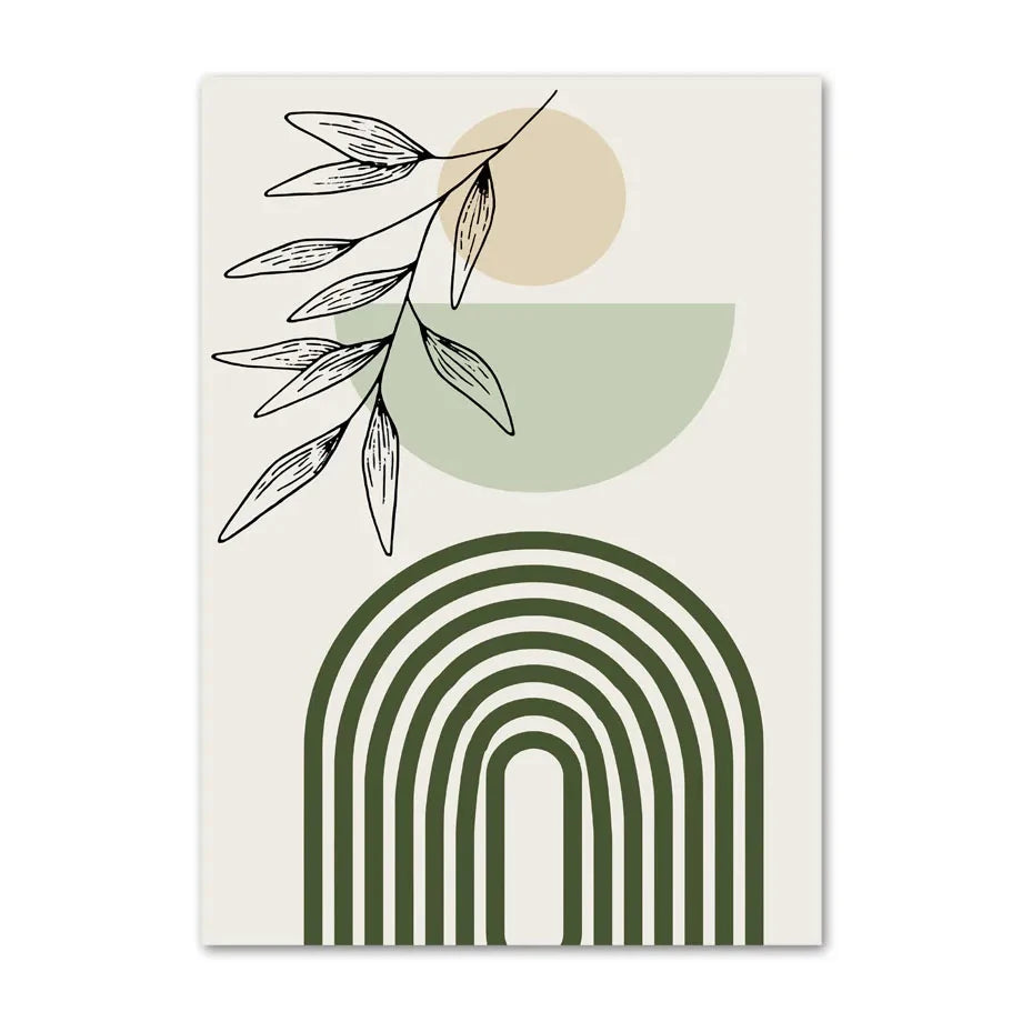 Boho Sage Green Plants Posters  Abstract Artwork Geometric Wall Art Canvas Painting Nordic Art Poster Living Room Home Decor