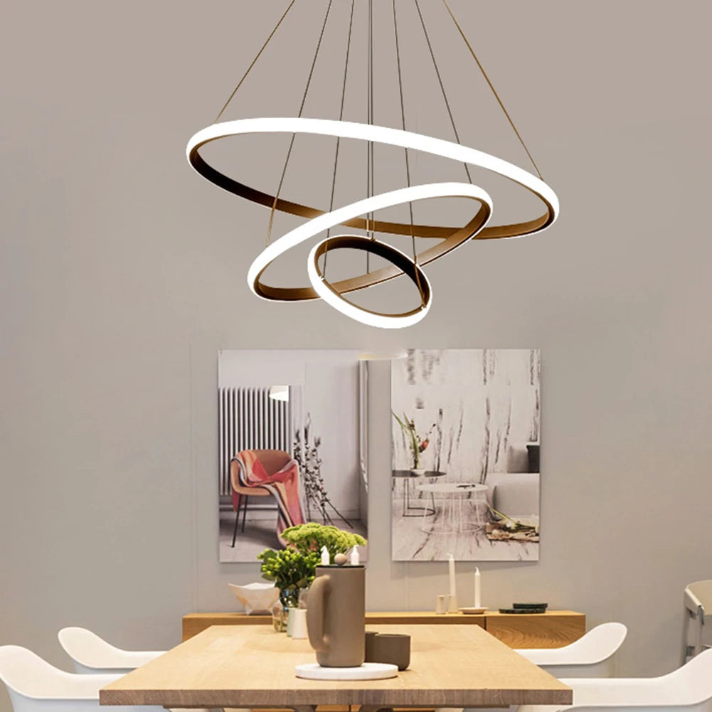 Simple Modern LED Pendant Chandelier High Brightness Decor Ornament for Living Room Dining Room Bedroom Adjustable Hanging Lamp