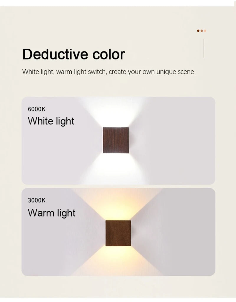 Nordic Wood Wall Lamp LED Original Wooden Walnut Square Room Decor Wall Sconce Bedroom Living Rooms Study Staircase Light Lustre