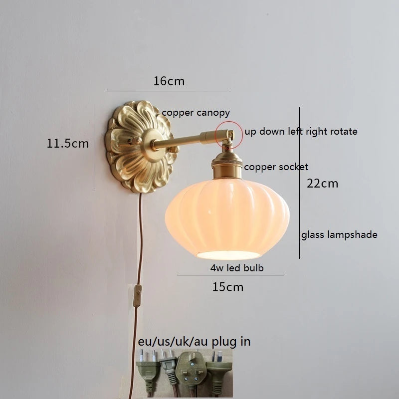 IWHD Smoke Gray Glass LED Wall Light Sconce Copper Arm Adjustable Bedroom Living Room Stair Beside Lamp Applique Murale Wandlamp