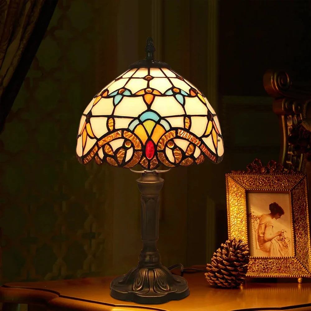 Tiffany Stained Glass Table Lamps Retro Mediterranean Bedside Table Lamp Light With Plug in Baroque Bedroom Table Lights