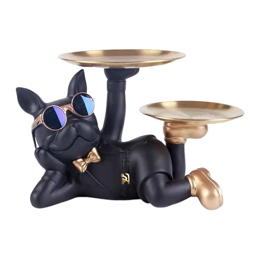 Bulldog Cool Sculpture Dog Ornament Butler Storage Box with Tray Nordic Table Decoration Resin Animal Sculpture Coin Piggy Bank