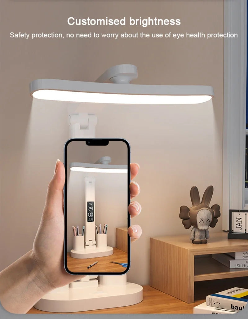Clock LED Table Lamp USB Chargeable Dimmable Desk Lights Foldable Eye Protection Desktop Study desk  Reading  Night Light  LampS