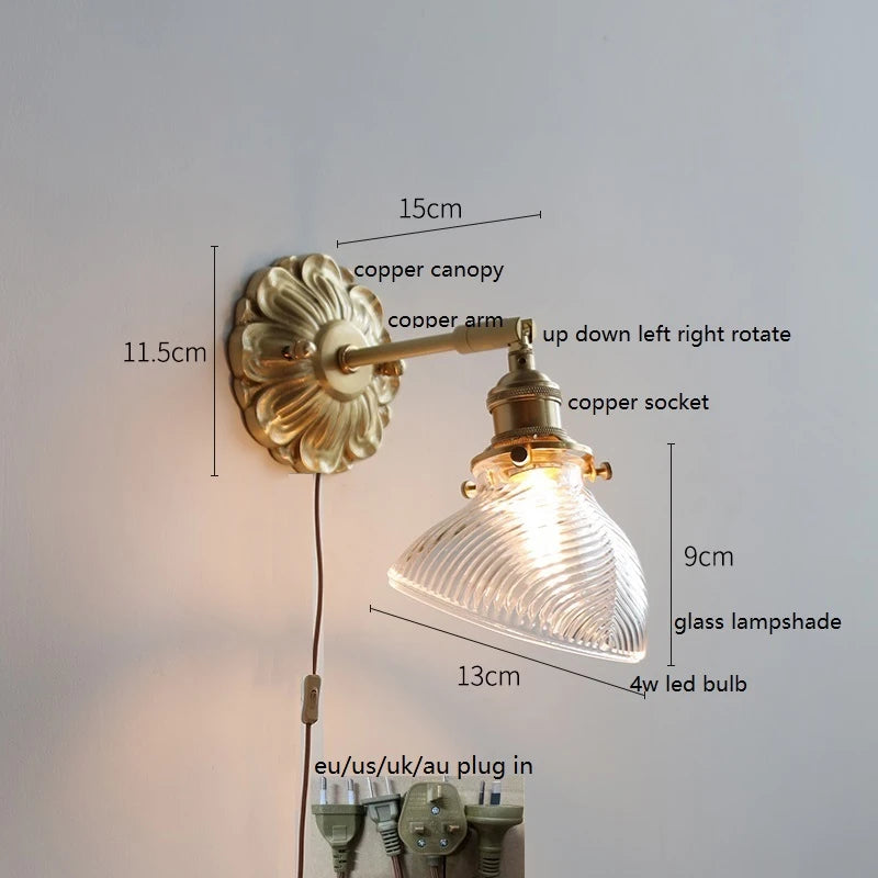 IWHD Smoke Gray Glass LED Wall Light Sconce Copper Arm Adjustable Bedroom Living Room Stair Beside Lamp Applique Murale Wandlamp