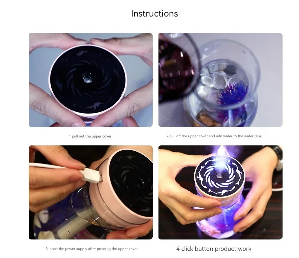 Colorful phoenix aromatherapy humidifier USB home desktop silent hydration car large spray micro landscape atomizer