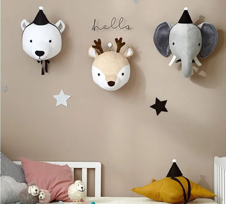 Wall Decoration Animal Head Soft Wall Hanging Ins Nordic Style Children's Room Creative Decoration Hanging Elephant
