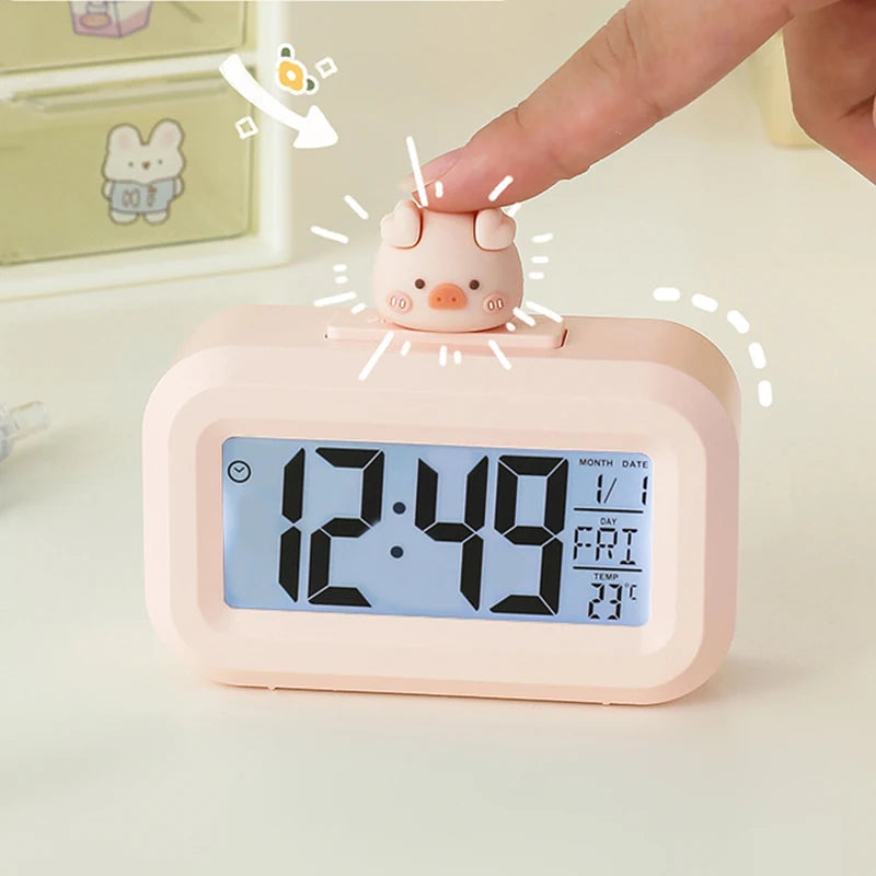 Cartoon Led Alarm Clock Multifunctional Upright Electronic Digital Screen Desktop Clock For Home Office Table Bedroom Decor