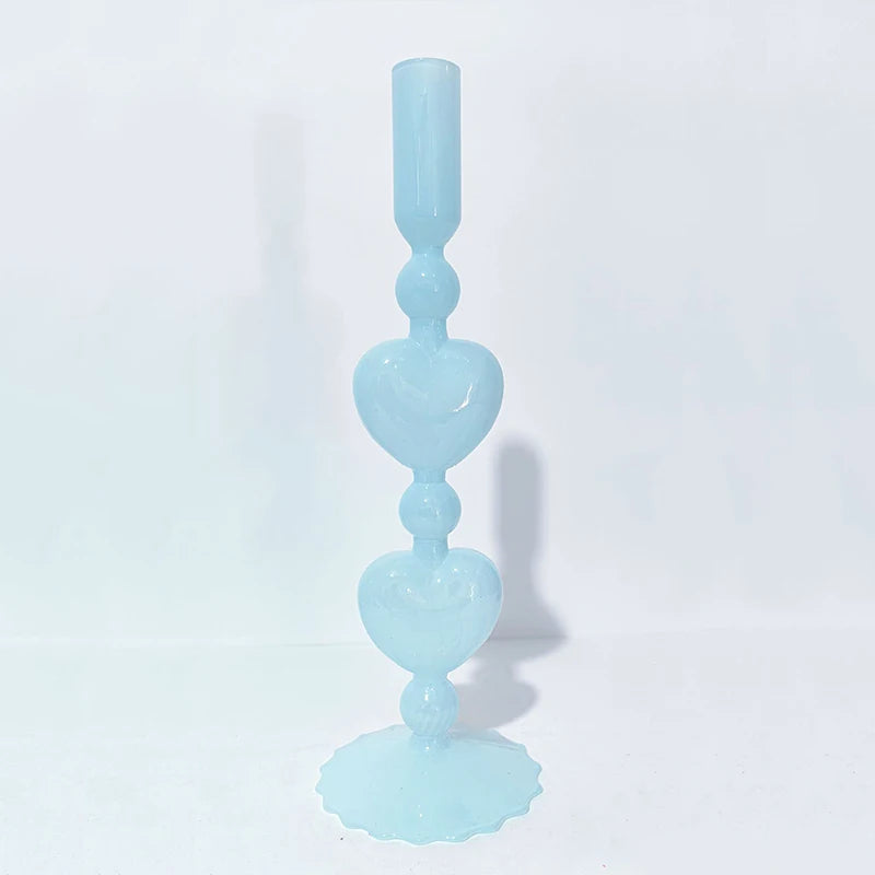 Valentine's Day Glass Vase Candlesticks Decoration Taper Candle Holders Red Heart Shape Candlesticks Home Decor Wedding Party