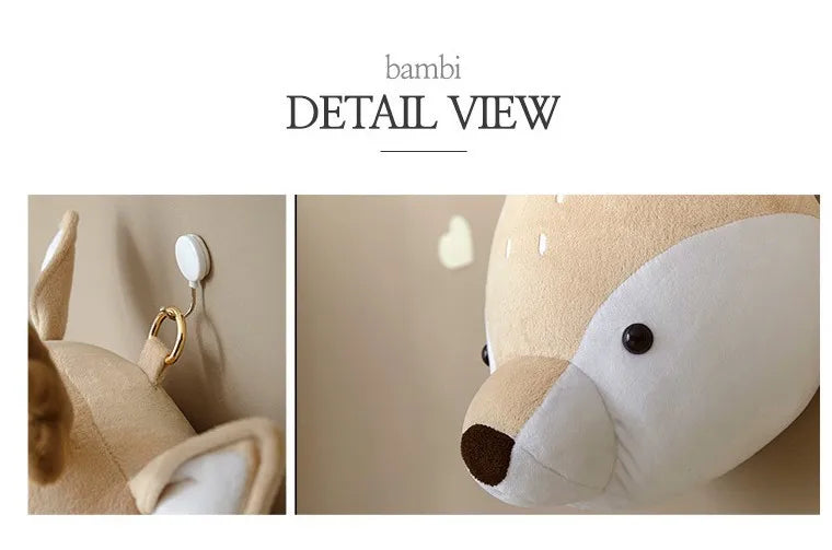 Wall Decoration Animal Head Soft Wall Hanging Ins Nordic Style Children's Room Creative Decoration Hanging Elephant