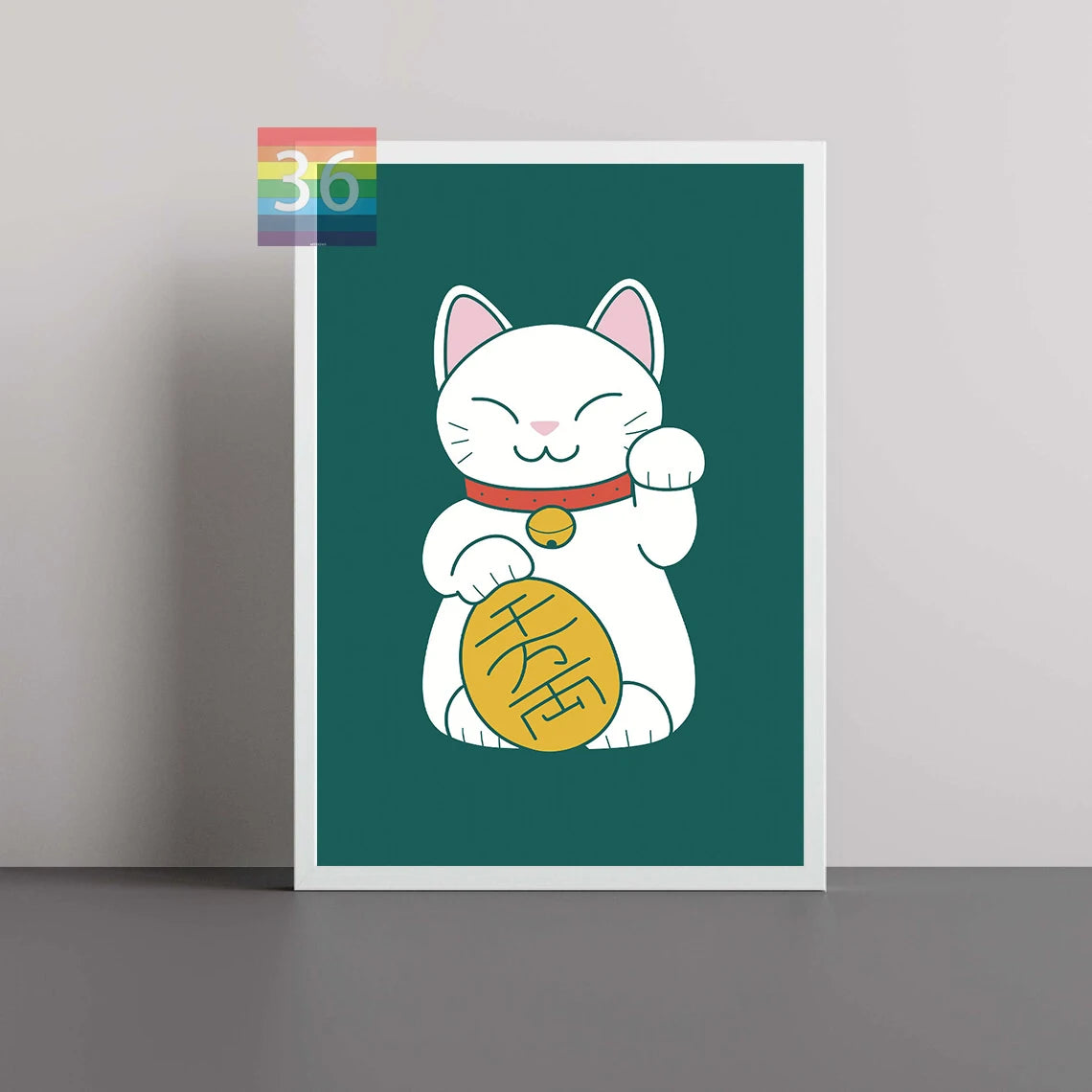 Japanese Retro Poster Lucky Cat Poster Canvas Prints Cat Lovers Gift Japanese Aesthetic Modern Japanese Wall Art Green Cat Art