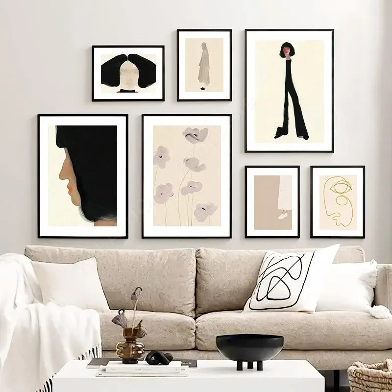 Girl Flower Geometry Line Face Modern Minimalist Posters Wall Art Prints Abstract Pictures Canvas Painting For Living Room Decor
