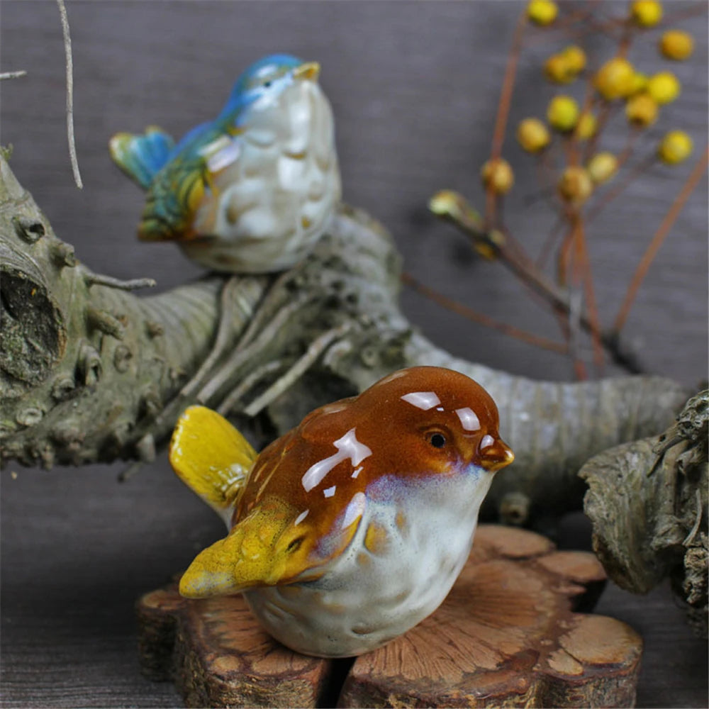 6pcs/Set Ceramic Objects Birds Statue Home Decor Porcelain Magpie Ornament Decorate Study Decoration Sparrow Tits Figurine Model