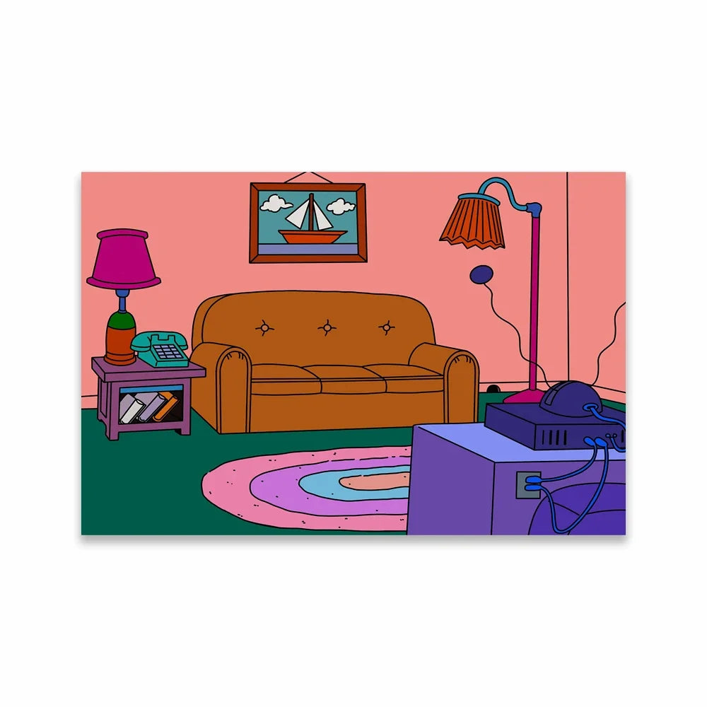 Simpsons Living Room Canvas Painting Movie Retro Funky Car Prints Simpsons Boat Landscape Poster Home Kids Bedroom Decor