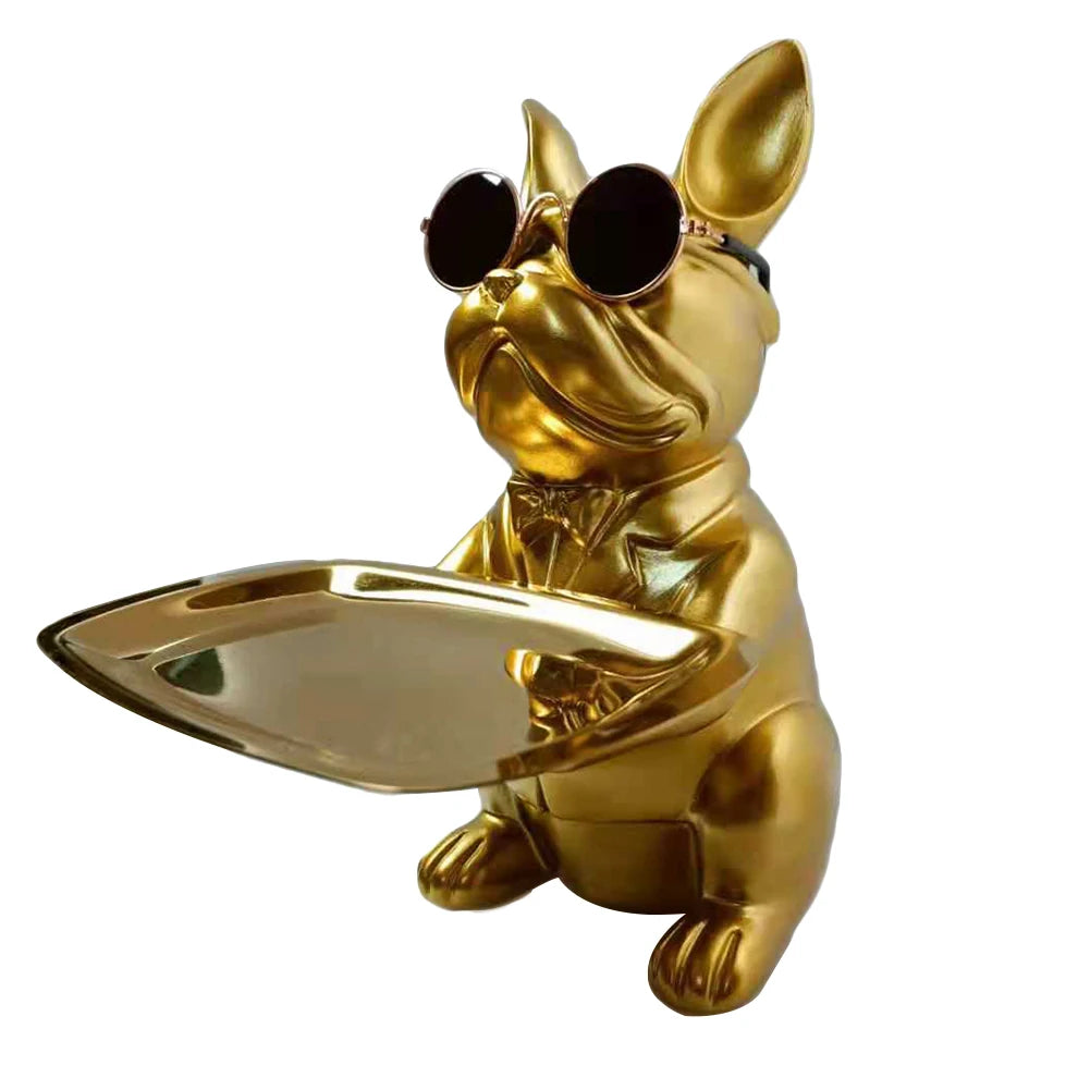 Bulldog Cool Sculpture Dog Ornament Butler Storage Box with Tray Nordic Table Decoration Resin Animal Sculpture Coin Piggy Bank
