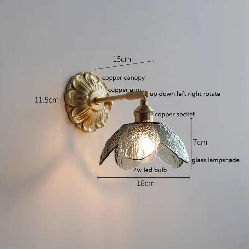 IWHD Smoke Gray Glass LED Wall Light Sconce Copper Arm Adjustable Bedroom Living Room Stair Beside Lamp Applique Murale Wandlamp