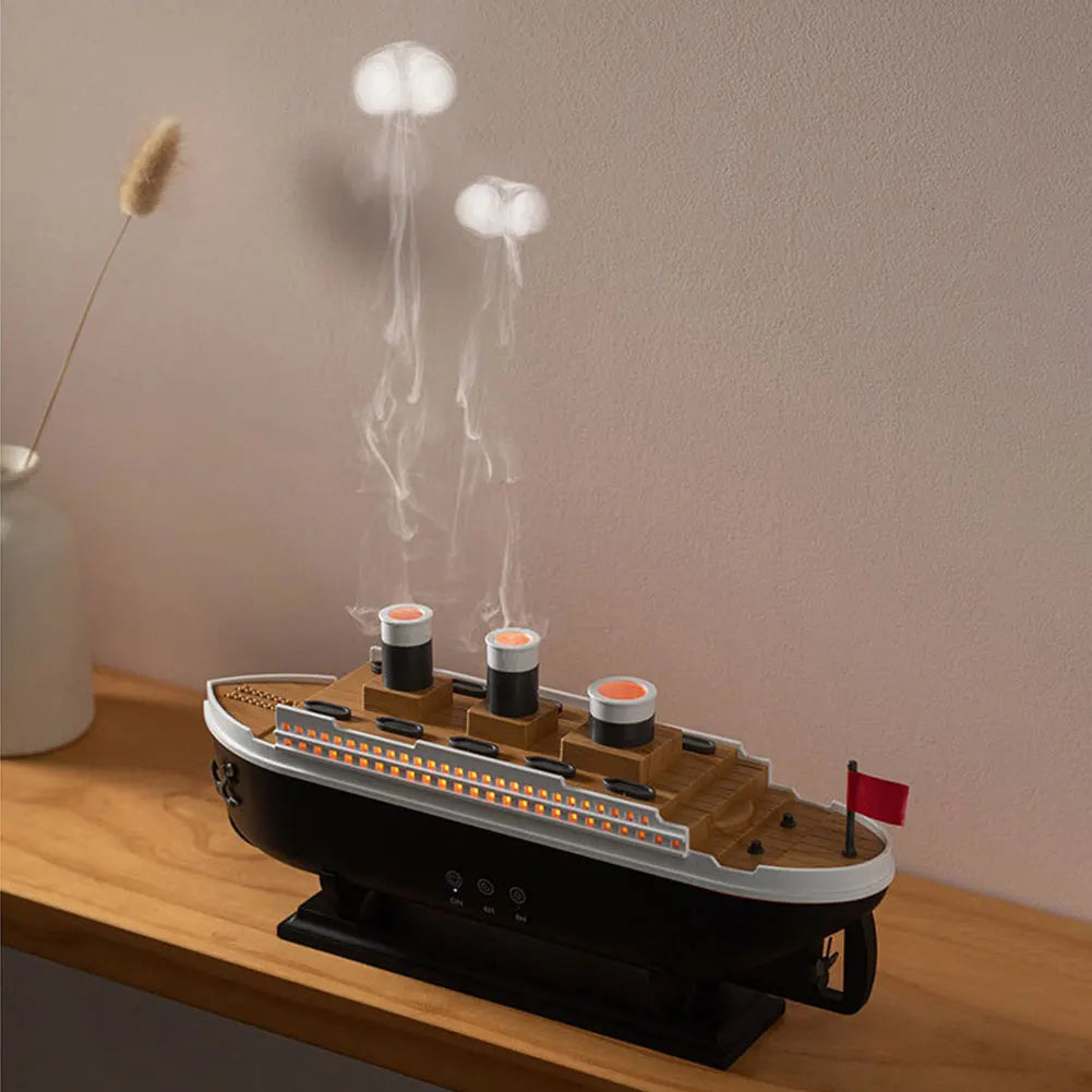 Creative Ocean Liner Air Humidifier Waterless Auto-Off Aroma Essential Oil Diffuser with LED Light Remote Control for Home