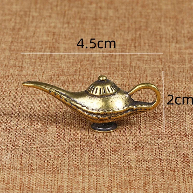 Brass Aladdin Magic Lamp Figurines Miniatures Creative Keychain Pendant Decoration Trinket Metal Copper Oil Lamp Keyring Hanging