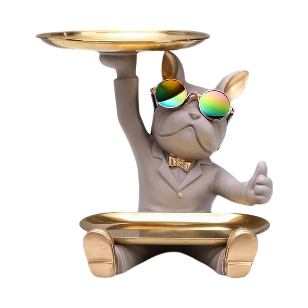 Bulldog Cool Sculpture Dog Ornament Butler Storage Box with Tray Nordic Table Decoration Resin Animal Sculpture Coin Piggy Bank