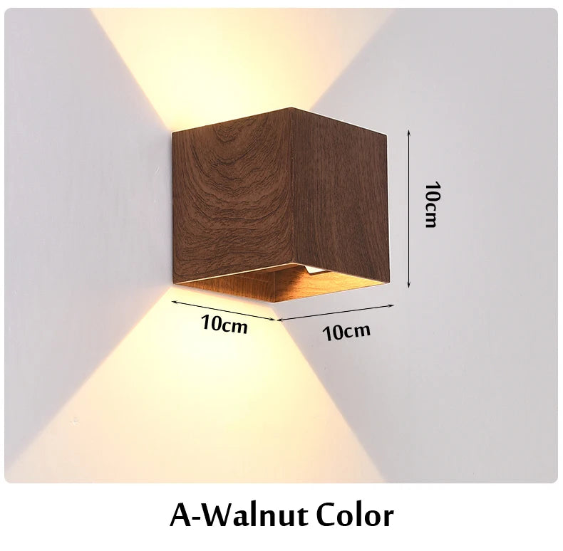 Imitation Wood Wall Light Led Up Down Bedside Japan Log Living Room Bedroom Wall Decor Lamp Wabi Sabi Walnut Corridor Sconce