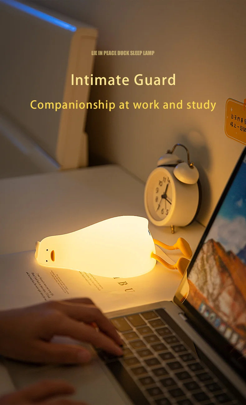 Duck Rechargeable LED Night Light Pat Silicone Lamp Bedside Cartoon Cute Children Nightlights for Home Room Decor Birthday Gift