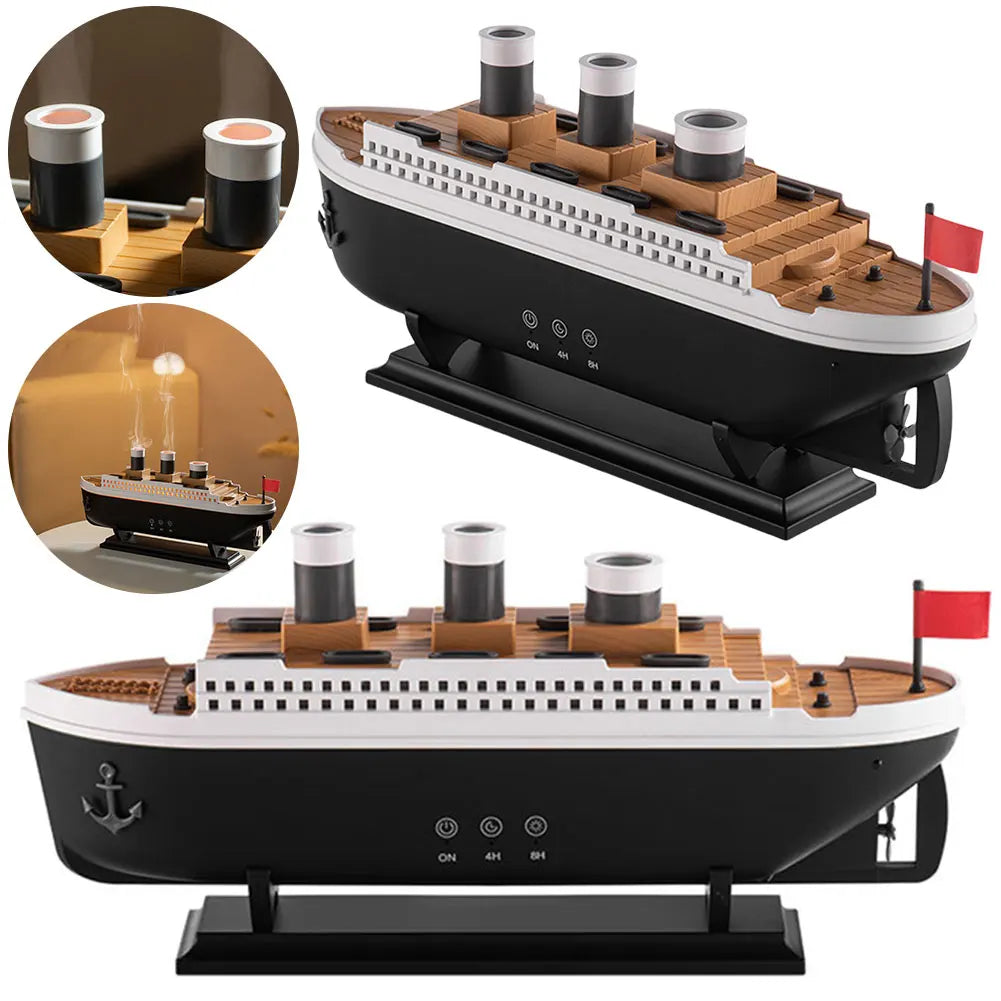 Creative Ocean Liner Air Humidifier Waterless Auto-Off Aroma Essential Oil Diffuser with LED Light Remote Control for Home