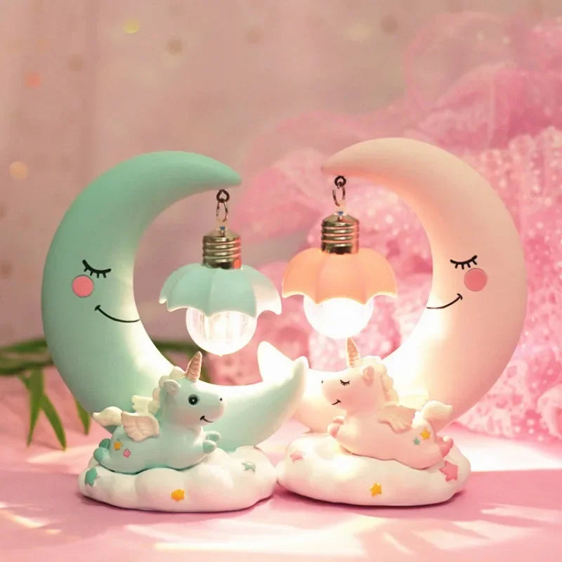 Pink unicorn girl heart angel moon nightlight, students and girls creative home desktop decorative resin ornaments gifts.